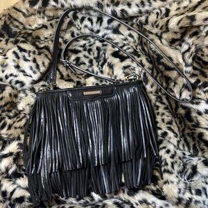 Rebecca Minkoff Black Leather Fringe Crossbody Bag